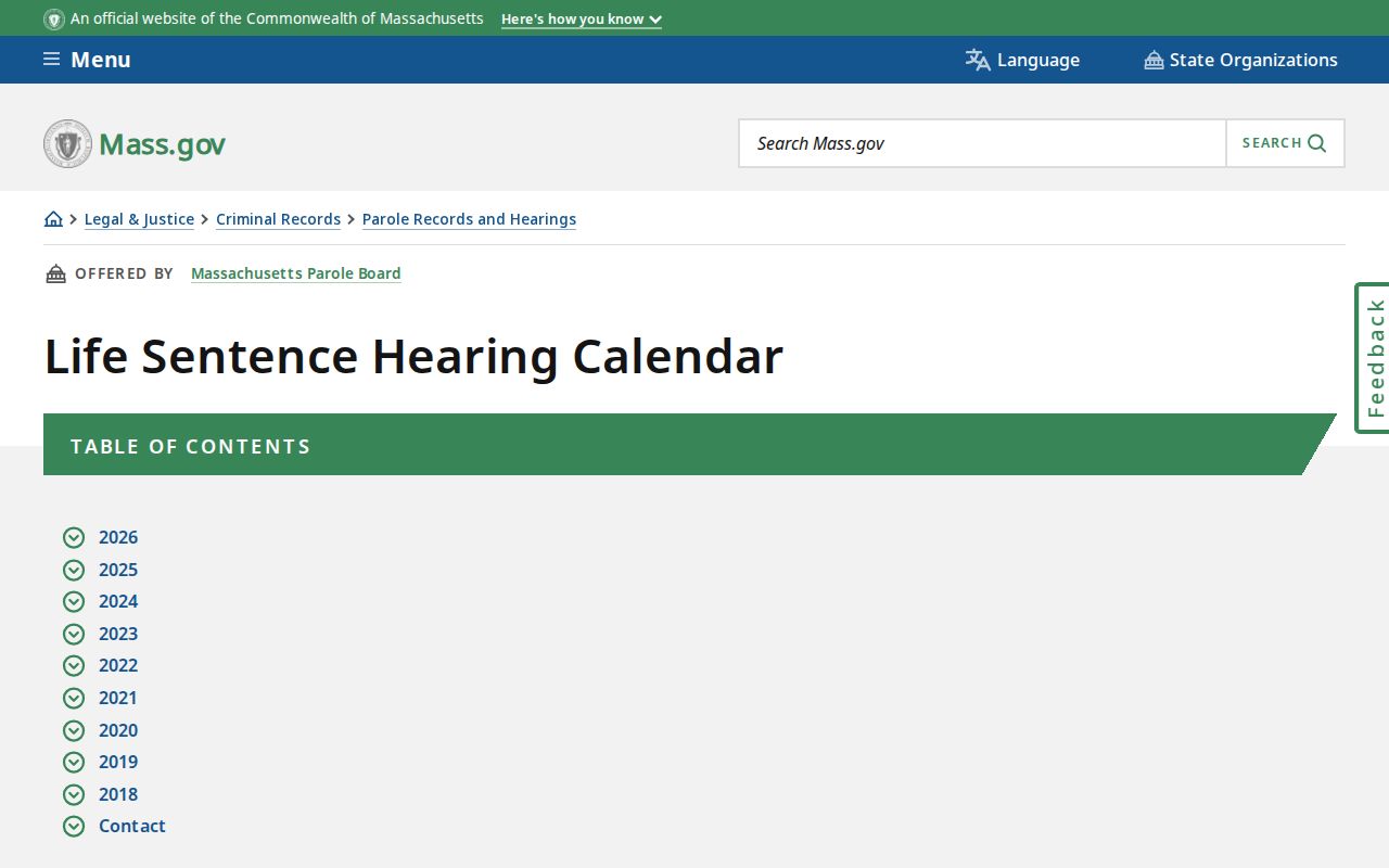 Norfolk County parole release hearing calendar
