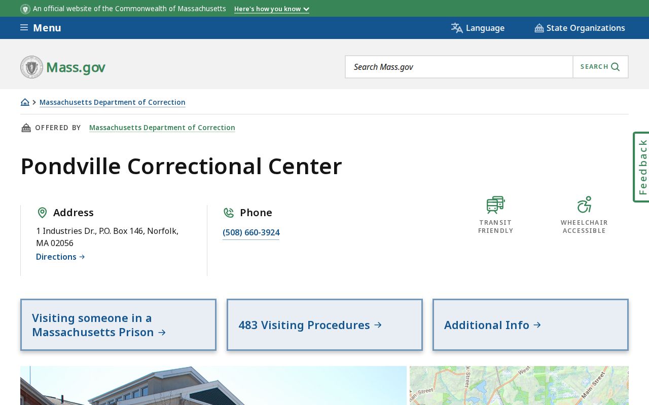 Pondville Correctional Center release and discharge facility information